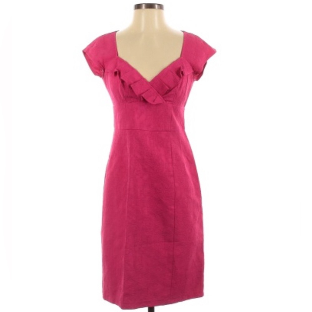 Nanette Lepore Cap sleeve Ruffle Front Fuscia Pink Bodycon dress Sz 2